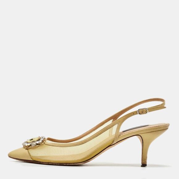 Dolce & Gabbana Yellow Mesh And Leather Crystal Embellished Slingback Pumps,New Products : American Fashion Style Bags On Sale